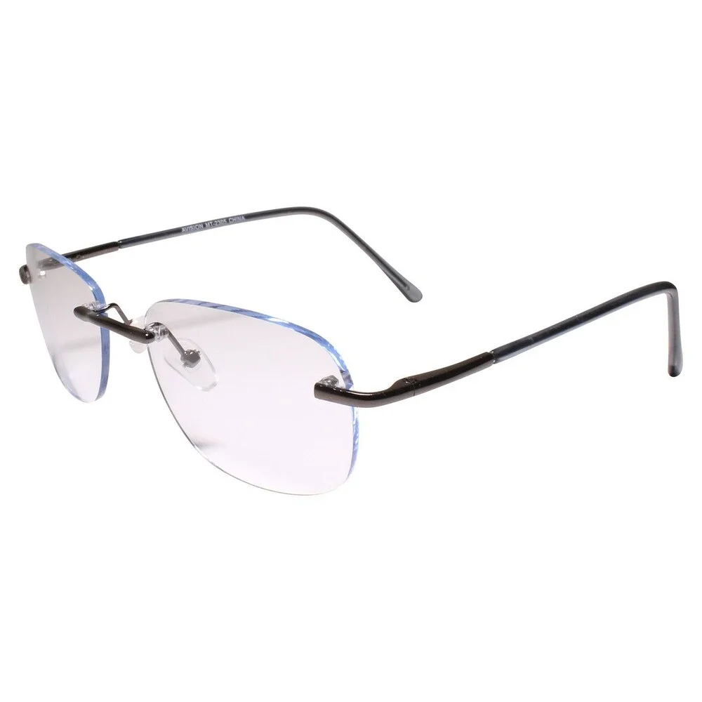 Modern Rimless Rectangle Blue Accent Clear Lens Glasses